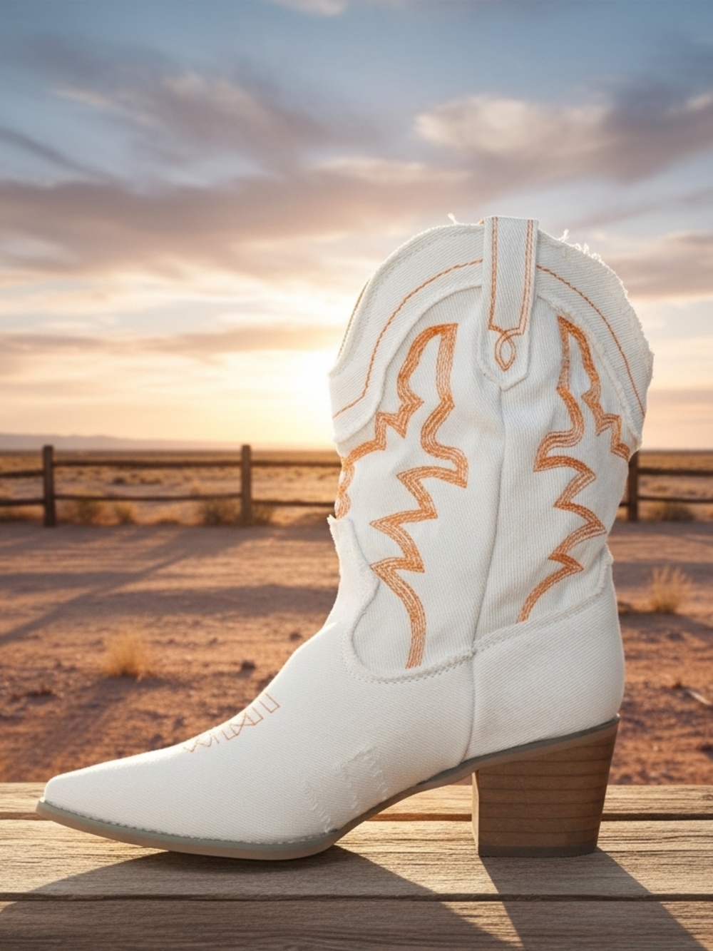 J. Adams White Western "GIDDY UP" Embroidered Mid-Heel Cowgirl Boot